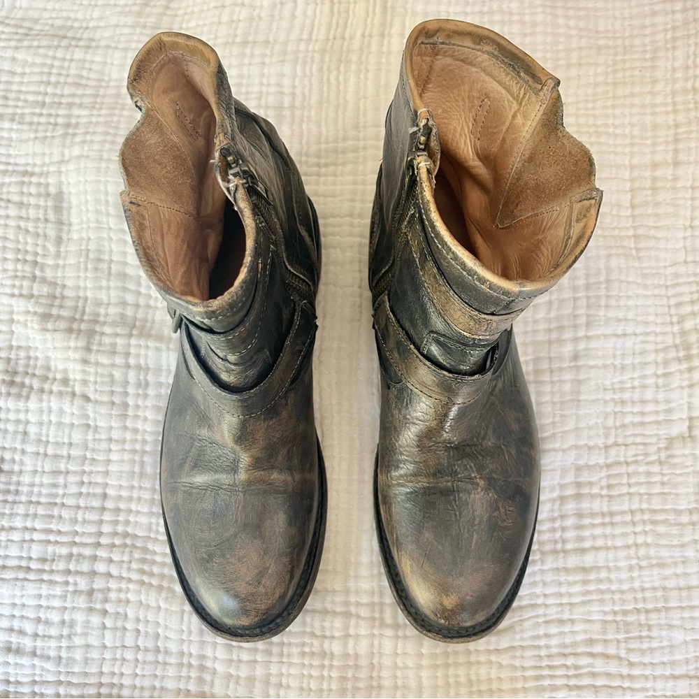 Bed Stu | Burnished Brown Double Buckle Harness Moto Boots Booties - Picture 2 of 10